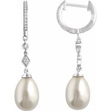 14K White Cultured White Freshwater Pearl & 1/6 CTW Natural Diamond Earrings   652973:60001:P