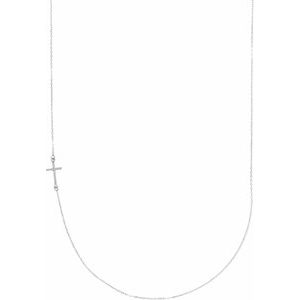 14K White .04 CTW Natural Diamond Off-Center Sideways Cross 16" Necklace   86668:600:P