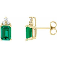 14K Yellow Lab-Grown Emerald & 1/8 CTW Natural Diamond Earrings 67670:61075:P