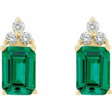 14K Yellow Lab-Grown Emerald & 1/8 CTW Natural Diamond Earrings 67670:61075:P
