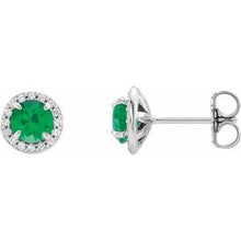 14K White 4.5 mm Lab-Grown Emerald & 1/6 CTW Natural Diamond Earrings 86458:697:P