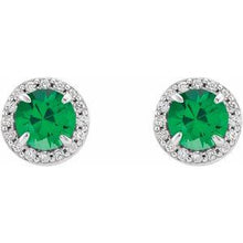14K White 4.5 mm Lab-Grown Emerald & 1/6 CTW Natural Diamond Earrings 86458:697:P