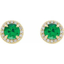 14K Yellow 4 mm Lab-Grown Emerald & 1/10 CTW Natural Diamond Earrings 86458:673:P