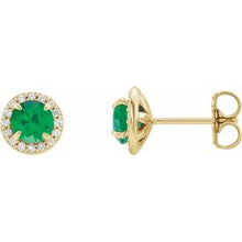 14K Yellow 4 mm Lab-Grown Emerald & 1/10 CTW Natural Diamond Earrings 86458:673:P