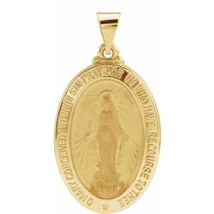 14K Yellow 25x18 mm Oval Hollow Miraculous Medal R45333:105:P