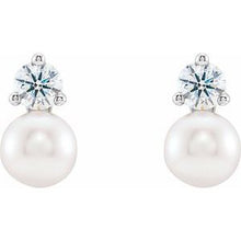 Sterling Silver Cultured White Freshwater Pearl & 1/2 CTW Natural Diamond Earrings 86719:604:P