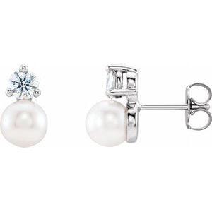 Sterling Silver Cultured White Freshwater Pearl & 1/2 CTW Natural Diamond Earrings 86719:604:P
