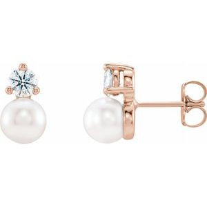 14K Rose Cultured White Freshwater Pearl & 1/2 CTW Natural Diamond Earrings 86719:602:P