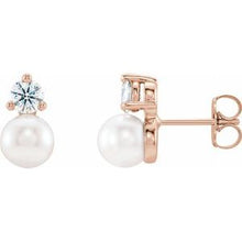 14K Rose Cultured White Freshwater Pearl & 1/2 CTW Natural Diamond Earrings 86719:602:P