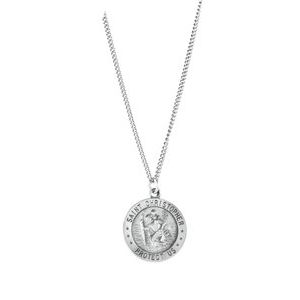 Sterling Silver 18 mm St. Christopher Medal 18��� Necklace R5024:304561:P