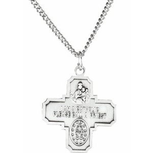 Sterling Silver 25x24 mm Four-Way Cross Medal 24" Necklace