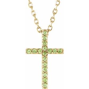 14K White Natural Peridot Petite Cross 16" Necklace