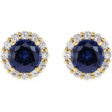 14K Yellow 6 mm Lab-Grown Blue Sapphire & 1/2 CTW Natural Diamond Halo-Style Earrings 86588:619:P