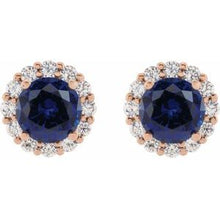 14K Rose 6 mm Lab-Grown Blue Sapphire & 1/2 CTW Natural Diamond Halo-Style Earrings 86588:620:P