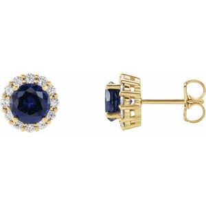 14K Yellow 6 mm Lab-Grown Blue Sapphire & 1/2 CTW Natural Diamond Halo-Style Earrings 86588:619:P