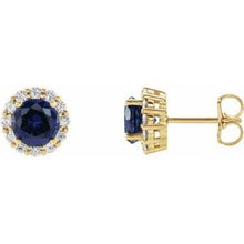 14K Yellow 6 mm Lab-Grown Blue Sapphire & 1/2 CTW Natural Diamond Halo-Style Earrings 86588:619:P