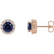 14K Rose 6 mm Lab-Grown Blue Sapphire & 1/2 CTW Natural Diamond Halo-Style Earrings 86588:620:P