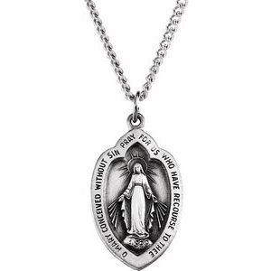 Sterling Silver 23x15 mm Oval Miraculous Medal 18" Necklace