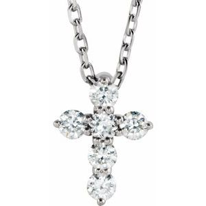 14K White 1/6 CTW Natural Diamond Cross 16-18" Necklace R42359:605:P