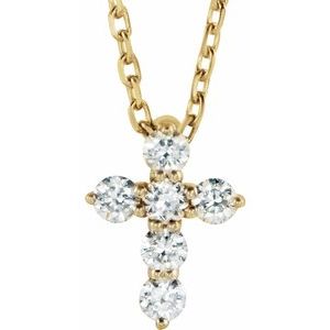 14K Yellow 1/6 CTW Natural Diamond Cross 16-18" Necklace R42359:606:P