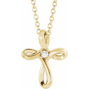 14K Yellow .015 CTW Natural Diamond Cross 16-18" Necklace  R42365:606:P