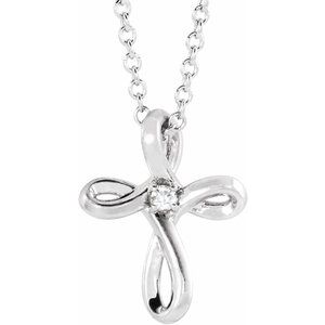 Sterling Silver .015 CTW Natural Diamond Cross 16-18" Necklace  R42365:609:P