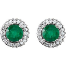 14K White Natural Emerald & 1/3 CTW Natural Diamond Earrings 68602:70000:P