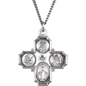 Sterling Silver 30x29 mm Four-Way Cross Medal 24" Necklace