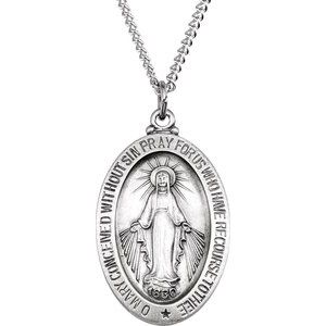 Sterling Silver 23x16 mm Oval Miraculous Medal 18" Necklace R5020:104205:P