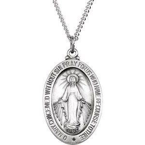 Sterling Silver 23x16 mm Oval Miraculous Medal 18" Necklace