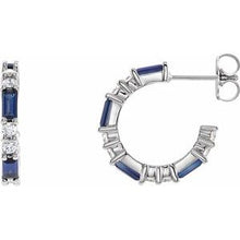 Sterling Silver Lab-Grown Blue Sapphire & 1/2 CTW Natural Diamond 17.2 mm Hoop Earrings 86789:614:P