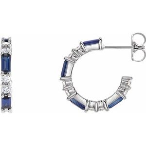 Platinum Lab-Grown Blue Sapphire & 1/2 CTW Natural Diamond 17.2 mm Hoop Earrings 86789:613:P