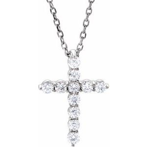 14K White 1/4 CTW Natural Diamond Cross 16-18" Necklace R42359:615:P