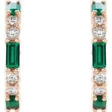 14K Rose Natural Emerald & 1/2 CTW Natural Diamond 17.2 mm Hoop Earrings 86789:638:P