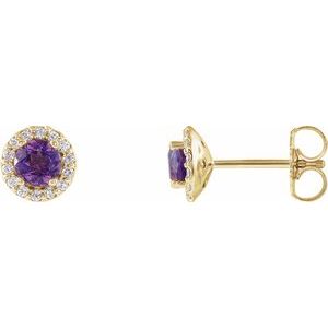 14K Yellow 3 mm Natural Amethyst & 1/10 CTW Natural Diamond Earrings 86509:666:P