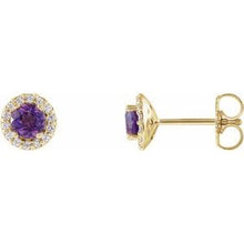 14K Yellow 3 mm Natural Amethyst & 1/10 CTW Natural Diamond Earrings 86509:666:P