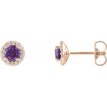 14K Rose 3 mm Natural Amethyst & 1/10 CTW Natural Diamond Earrings 86509:667:P