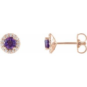 14K Rose 4 mm Natural Amethyst & 1/10 CTW Natural Diamond Earrings 86509:837:P