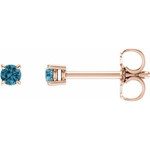 14K Rose 2.5 mm Natural Blue Zircon Stud Earrings