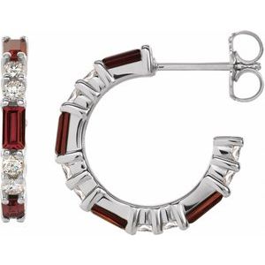 Platinum Natural Mozambique Garnet & 1/2 CTW Natural Diamond 17.2 mm Hoop Earrings 86789:619:P