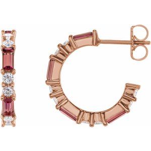 14K Rose Natural Pink Tourmaline & 1/2 CTW Natural Diamond 17.2 mm Hoop Earrings 86789:663:P