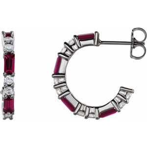 Sterling Silver Natural Ruby & 1/2 CTW Natural Diamond 17.2 mm Hoop Earrings 86789:655:P