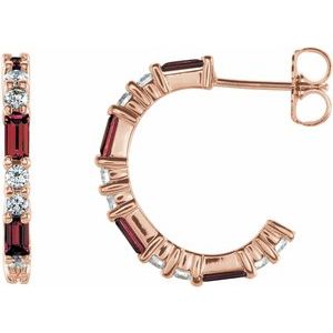 14K Rose Natural Mozambique Garnet & 1/2 CTW Natural Diamond 17.2 mm Hoop Earrings 86789:618:P