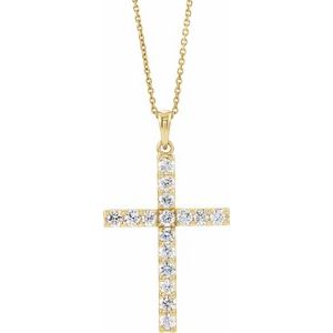 14K Yellow 1 CTW Lab-Grown Diamond Cross 18" Necklace