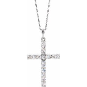 14K White 1/4 CTW Natural Diamond Cross 18" Necklace R42308:60019:P