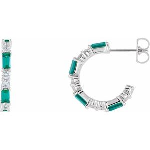 Sterling Silver Natural Emerald & 1/2 CTW Natural Diamond 17.2 mm Hoop Earrings 86789:640:P