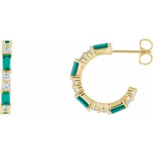 14K Yellow Lab-Grown Emerald & 1/2 CTW Natural Diamond 17.2 mm Hoop Earrings 86789:642:P
