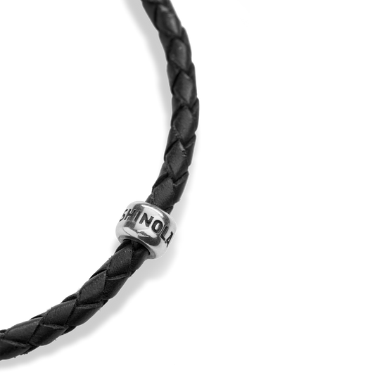Single Wrap Woven Leather Bracelet S1820491262-1-Blk-L-USA