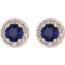 14K Rose 4 mm Lab-Grown Blue Sapphire & 1/8 CTW Natural Diamond Earrings 86839:638:P