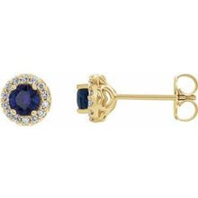 14K Yellow 4 mm Lab-Grown Blue Sapphire & 1/8 CTW Natural Diamond Earrings 86839:622:P